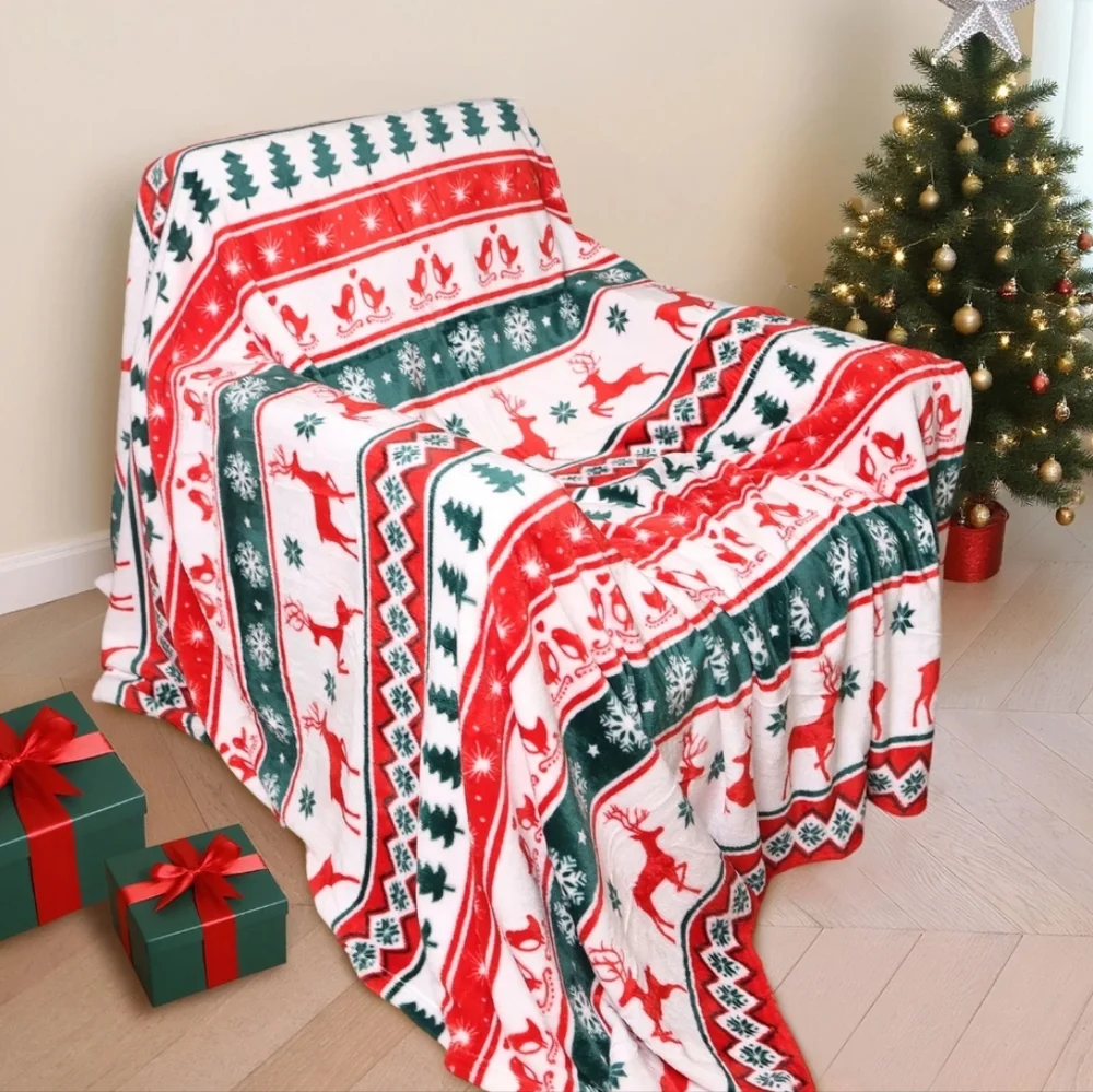 Cozy Blanket Printed Blanket Throw Christmas Deer.